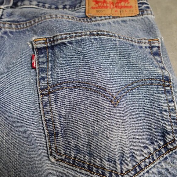 Vintage Levi's 505 Pants Men's W36 L 34 Denim Blue Ankle Flat Front Distressed - Picture 10 of 13